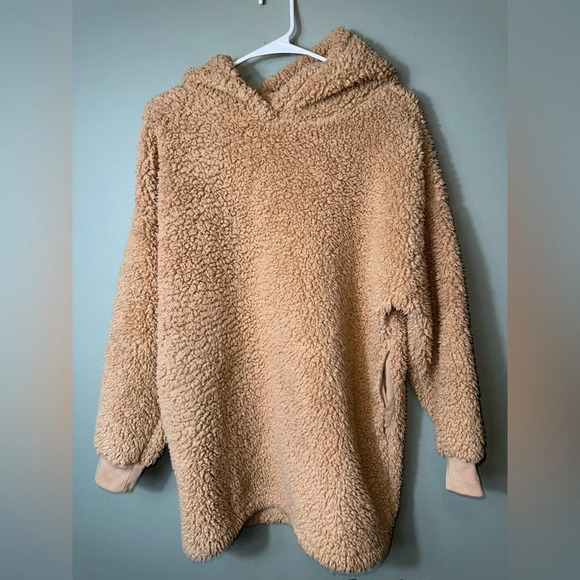 Gap Teen Sleep Camel Color Hooded Long Sleeve‎ Sherpa 2 Hand Pockets Size 12 - Picture 1 of 7